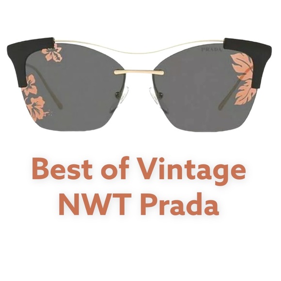 $430 Prada Hibiscus Sunglasses Black + Gold Square Rimless Dark Mirror Lens NWT - Picture 1 of 13